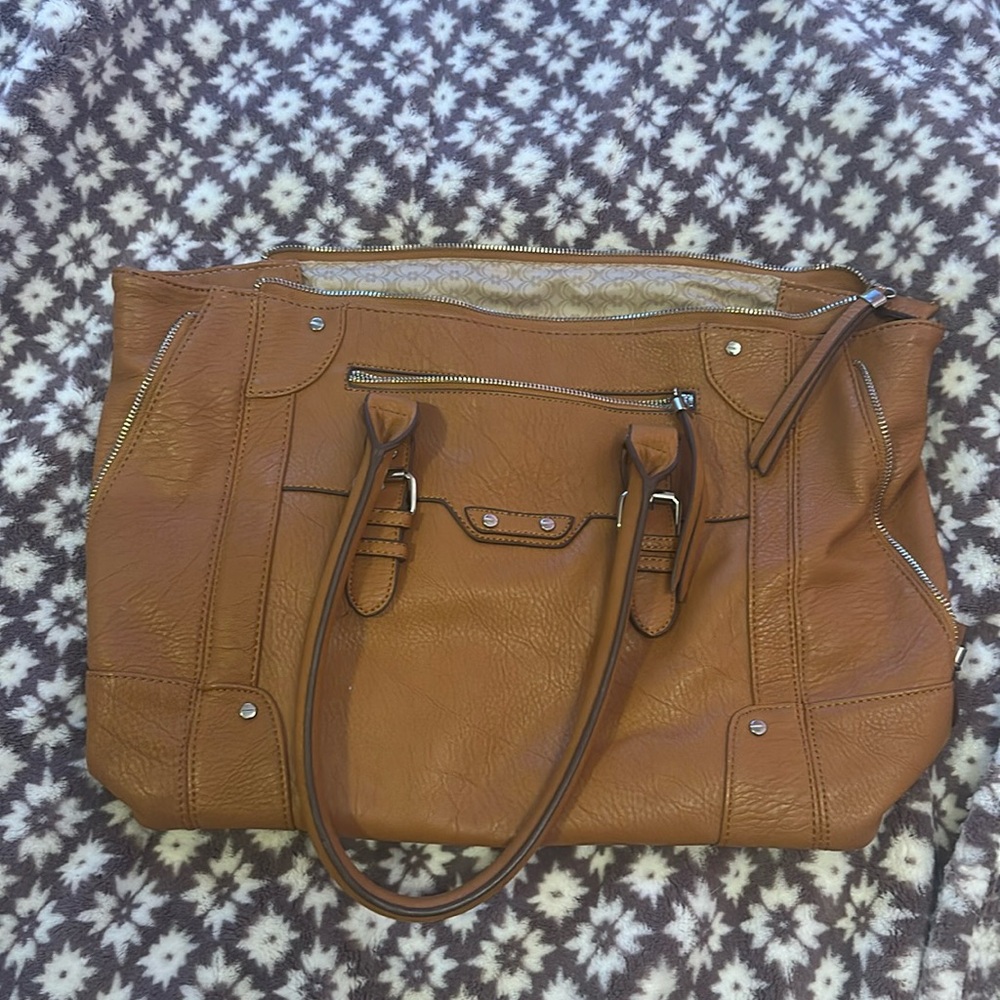Charming Charlie large cognac tote bag